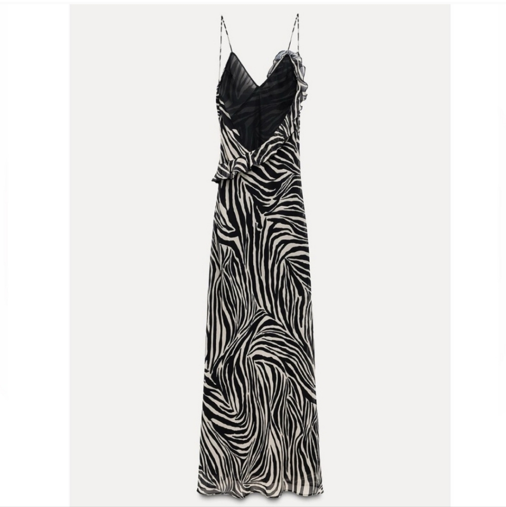 Zara Ruffled Maxi Dress Zebra Size S - Picture 9 of 11